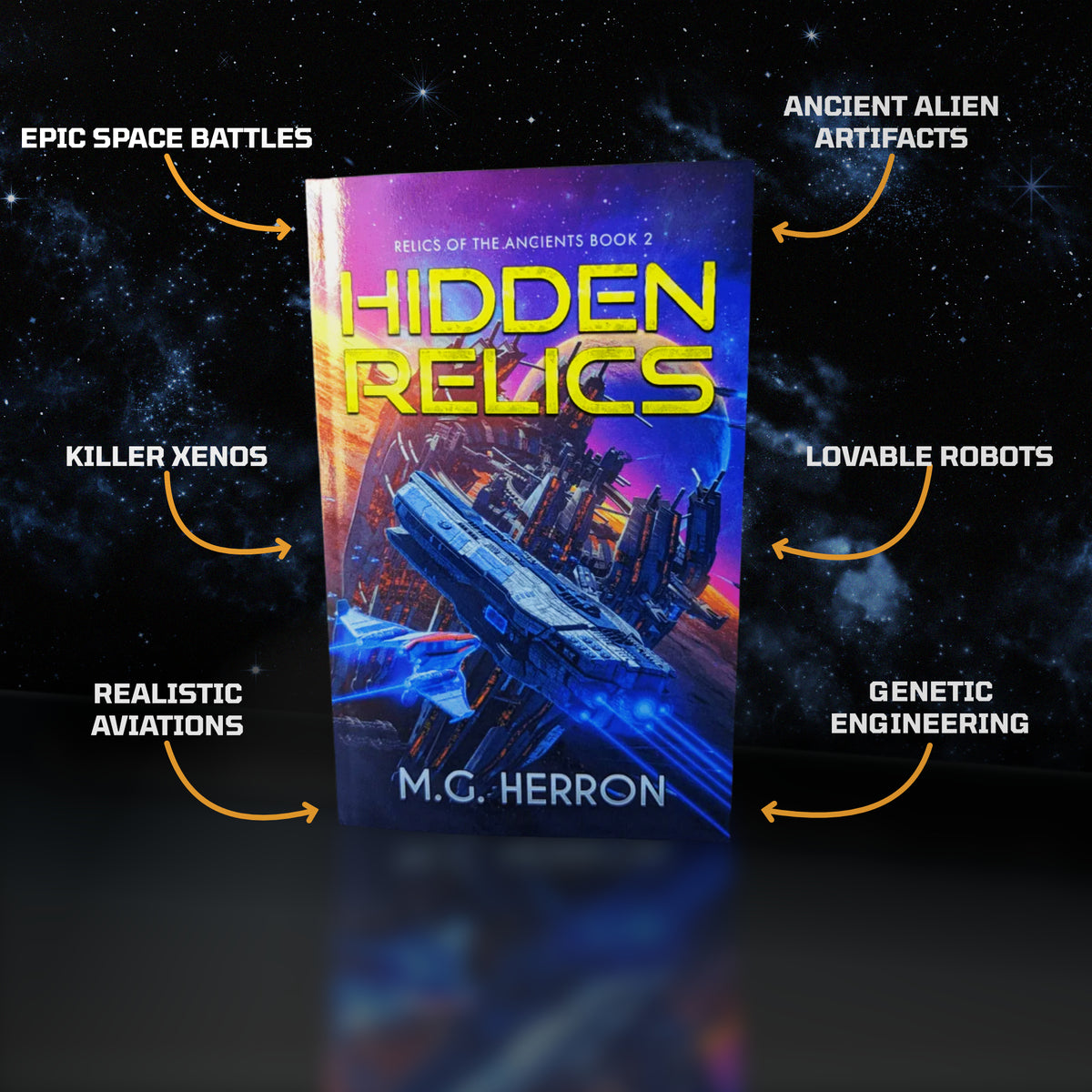 Relics of the Ancients series tropes:
Epic Space Battles
Ancient Alien Artifacts
Killer Xenos
Lovable Robots
Realistic Aviations
Genetic Engineering