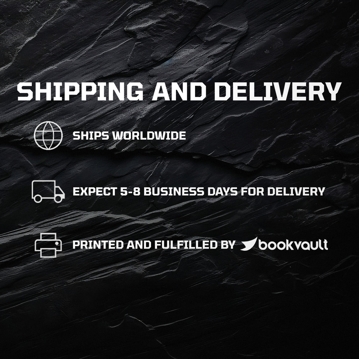 Shipping and Delivery:

Ships worldwide
Expect 5-8 days for delivery
Printed and fulfilled by bookvault