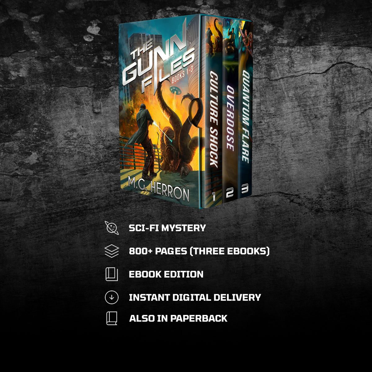 The Gunn Files book 1-3 reading experience:
sci-fi mystery
800+ pages (three books)
ebook edition
instant digital delivery
also in paperback