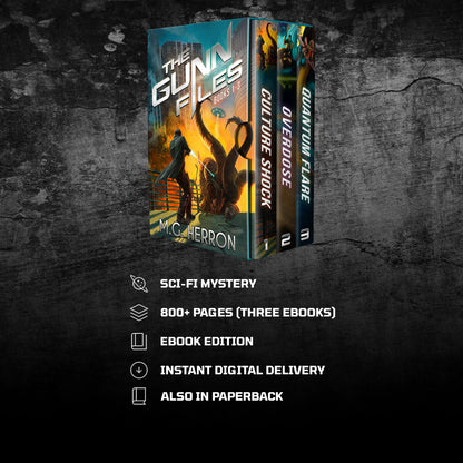 The Gunn Files book 1-3 reading experience:
sci-fi mystery
800+ pages (three books)
ebook edition
instant digital delivery
also in paperback