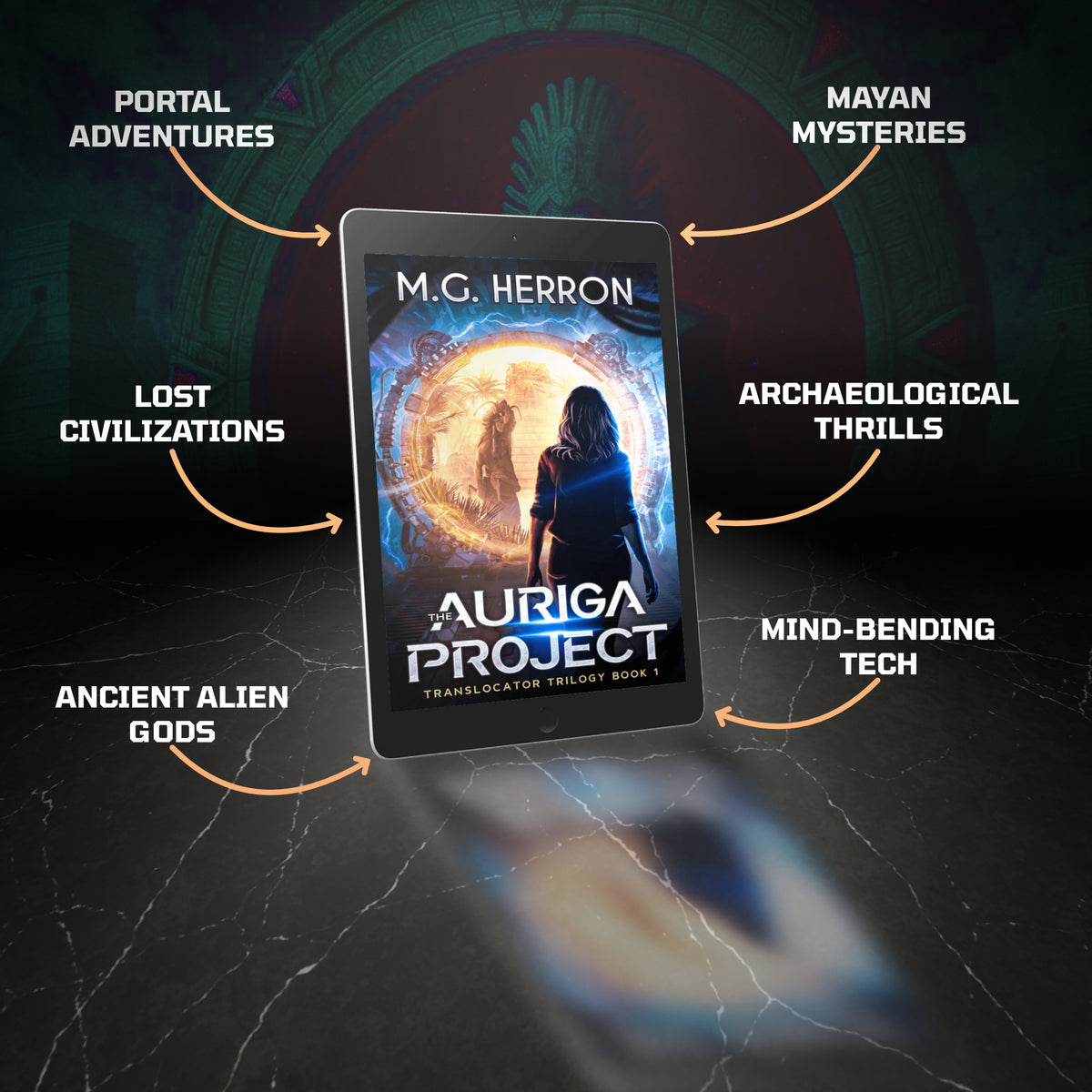 The Translocator Trilogy tropes:
portal adventures
lost civilizations
ancient alien gods
mayan mysteries
mind-bending tech
archaeological thrills